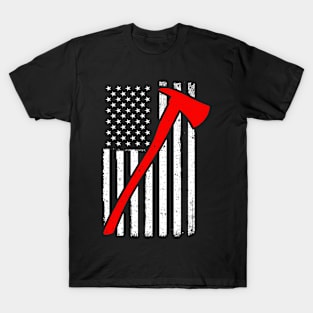 Firefighter American Flag Axe T-Shirt